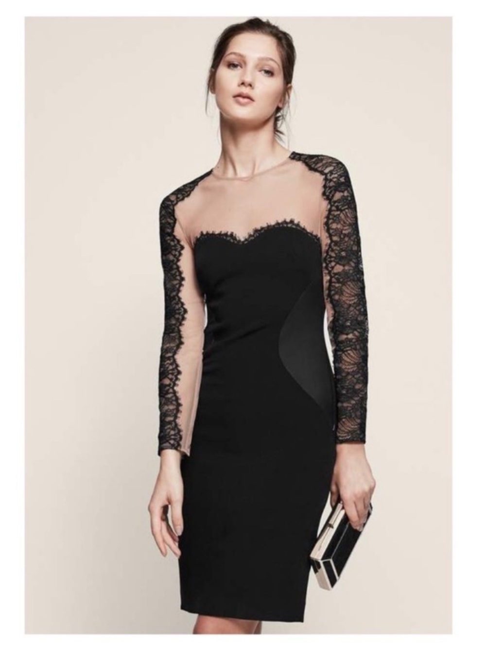 New! Reiss Joelie Illusion Lace Panel Bodycon Mesh Dress
